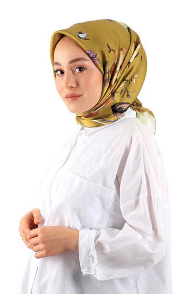 Bursa İpek Oil Green Floral Sura Silk Scarf