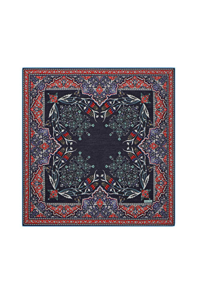 Bursa İpek Eșarfă moale albastru închis cu model de lalele