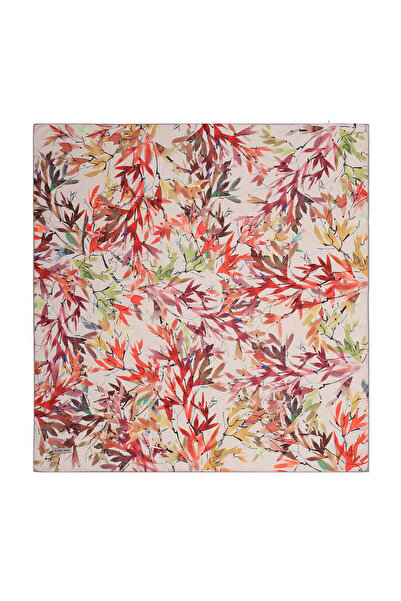 Bursa İpek Cream Leaf Pattern Soft Scarf