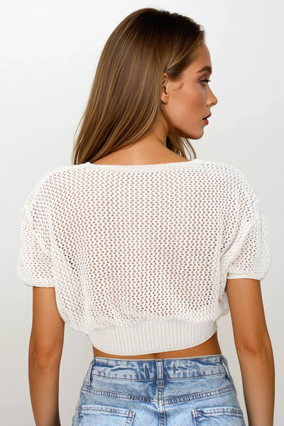 VAGGON Γυναικεία εκρού μπλούζα με ανοιχτόχρωμη μέση Ceop Vs00261