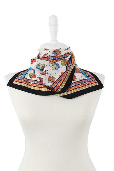 Bursa İpek Turquoise Yellow Patterned Silky Scarf