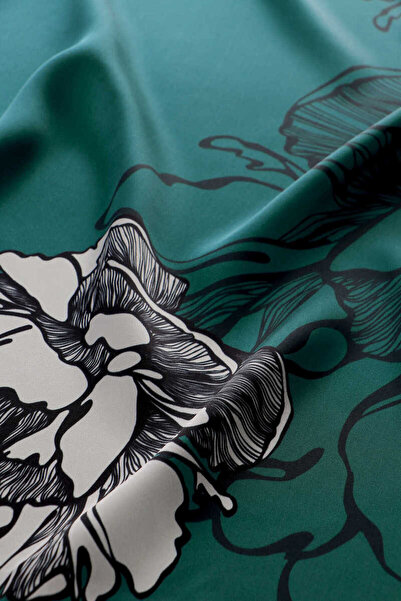 Bursa İpek Μεταξωτό μαντίλι Petrol Green Sura - Μοτίβο Begonia