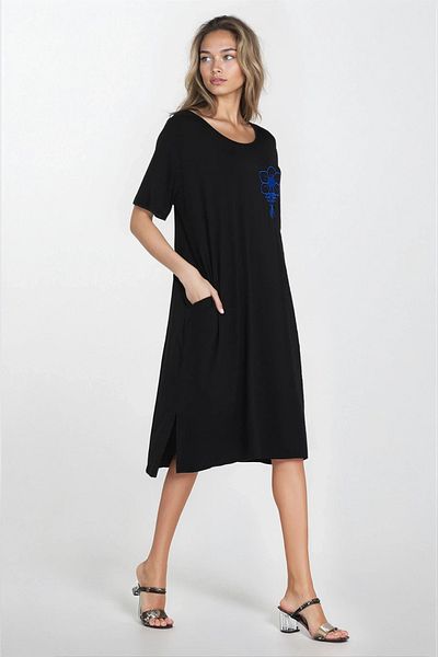 VAGGON Rochie de damă ALBASTRĂ cu decolteu barcă cu buzunare Plus Size din viscoză VS00352
