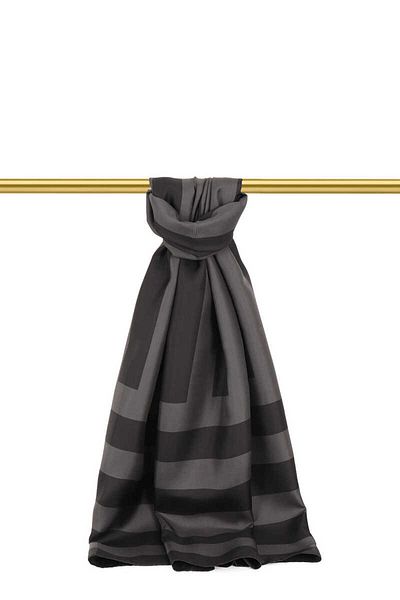 Bursa İpek Anthracite Line Pattern Twill Silk Shawl