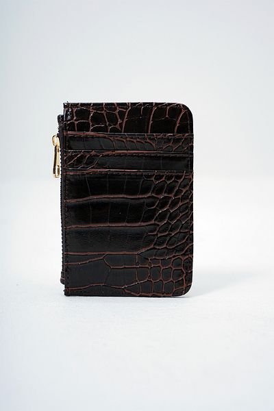 VAGGON Women's Bitter Brown Synthetic Leather Croco Pattern Medium Size Card Holder with Coin Compartment Prmx14077