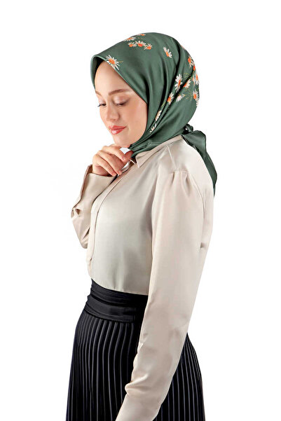 Bursa İpek Μεταξωτό μαντίλι με πράσινο μοτίβο μαργαρίτας