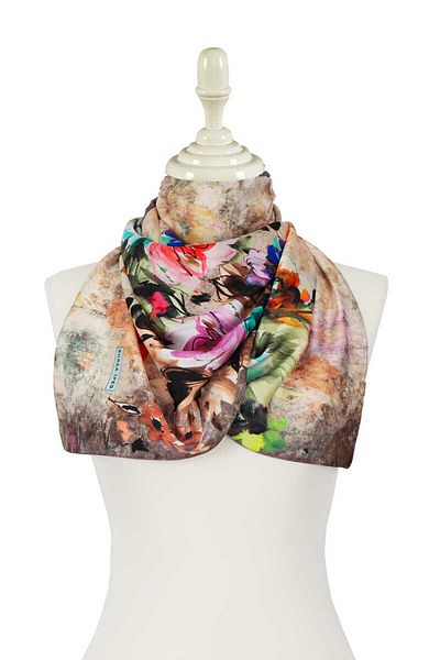 Bursa İpek Brown Flower Silky Scarf