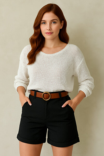 MODA Women's Belted Very Stylish Gabardine Shorts