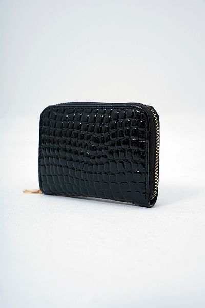 VAGGON Women's Black Faux Leather Croco Pattern Patent Leather Look Wallet Card Holder Prmx14081
