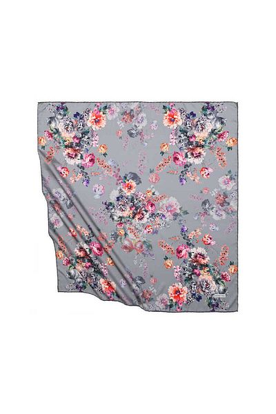 Bursa İpek Gray Begonia Pattern Silky Scarf
