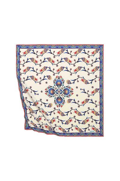 Bursa İpek Red Row Tulip Pattern Silky Scarf
