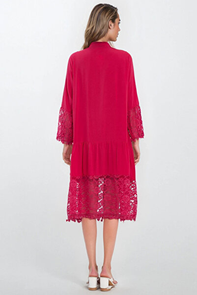 VAGGON Women's Fuchsia Judge Collar Button Front Lace Viscose Dress Vs00337