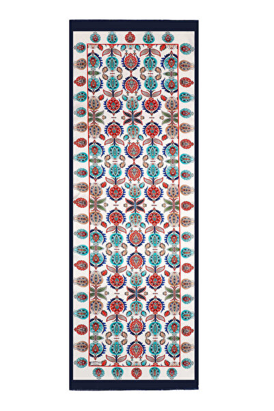 Bursa İpek Синій шарф із шовку з візерунком Ізник