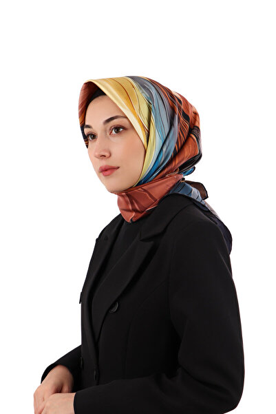 Bursa İpek Синій шарф з візерунком Arya з твілового шовку