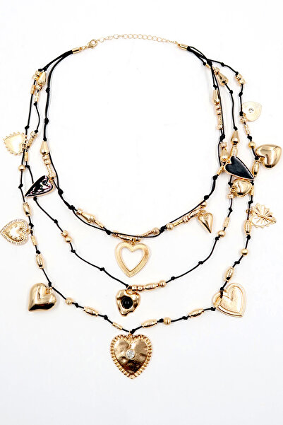 VAGGON Women's Gold Heart Charmed 3-Piece Necklace Set Prmx13811