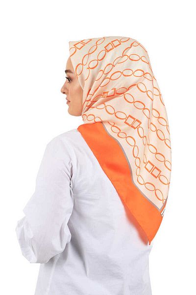 Bursa İpek Orange Silk Scarf - Chain Patterned Twill