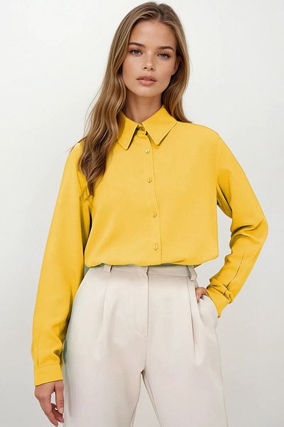 VAGGON Women's Yellow Basic Viscon Woven Shirt Vgn-X5442