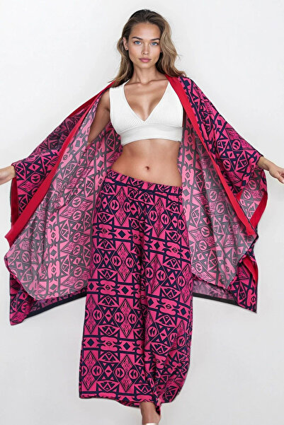 VAGGON Women's Pink Elastic Waist Pocket Trousers and Plus Size Viscose Suit Vs00330