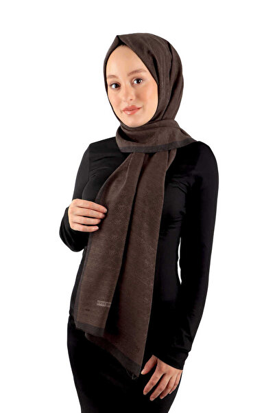 Bursa İpek Μονόγραμμα με μοτίβο Bitter Brown Silk Βαμβακερό Σάλι