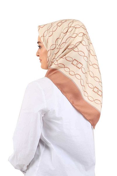 Bursa İpek Milk Coffee Chain Pattern Twill Silk Scarf