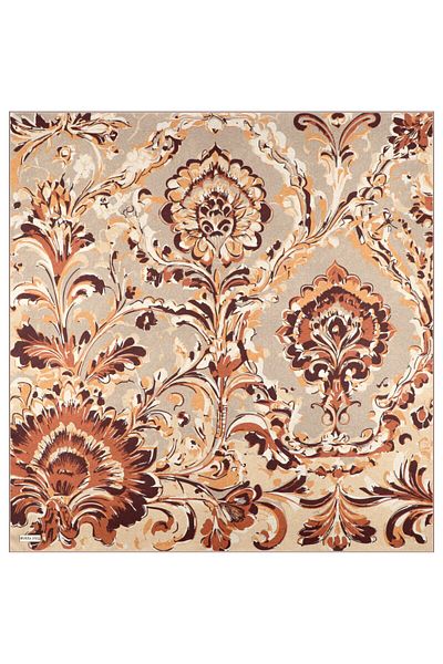 Bursa İpek Brown Flower Pattern Twill Silk Scarf