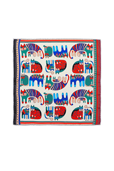 Bursa İpek Μεταξένιο μαντήλι με γκρι κόκκινο σχέδιο