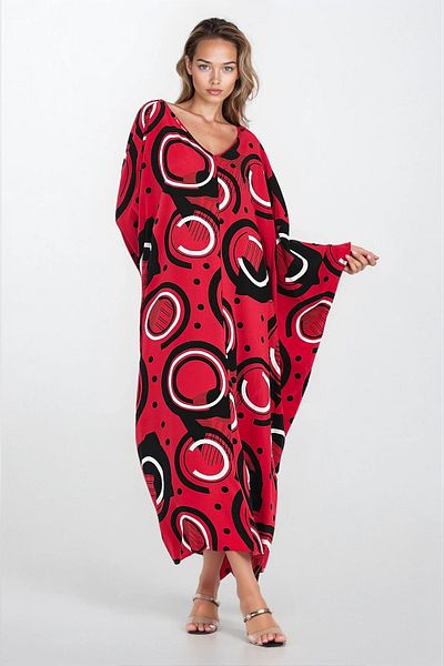 VAGGON Rochie de damă RED Maxi Lungime Imprimată Viscoză Mărime Plus VS00298