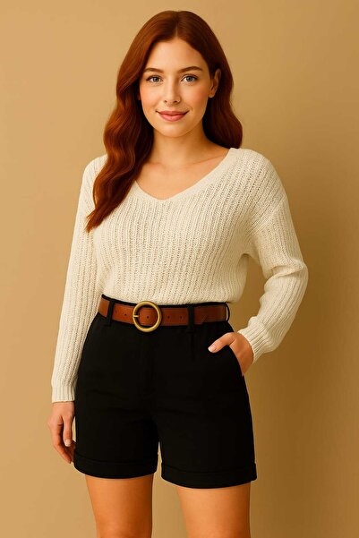 MODA Women's Belted Very Stylish Gabardine Shorts