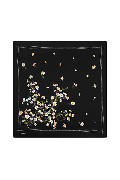 Bursa İpek وشاح حريري تويل أسود - نمط ديزي