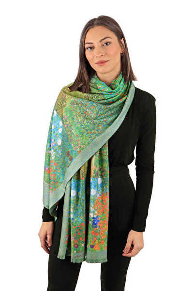 Bursa İpek Χειμερινό σάλι με μοτίβο πράσινων λουλουδιών