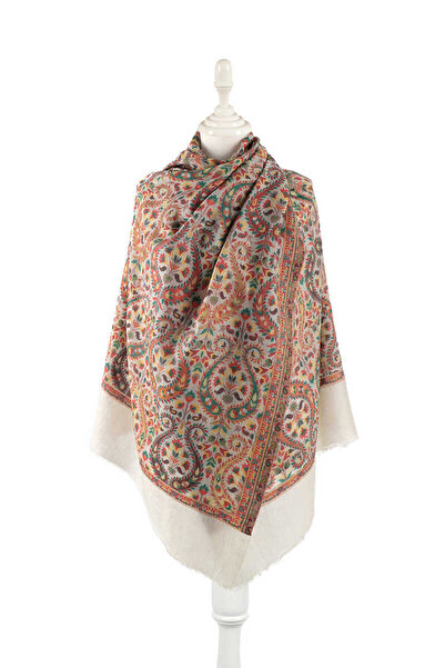 Bursa İpek Jacquard Patterned Red Wool Shawl