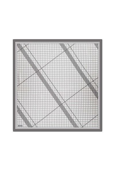 Bursa İpek Twill Silk Scarf - Gray Line Pattern Houndstooth