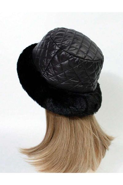 Axesoire 14607 Quilted Black Hat - with Fur Inside