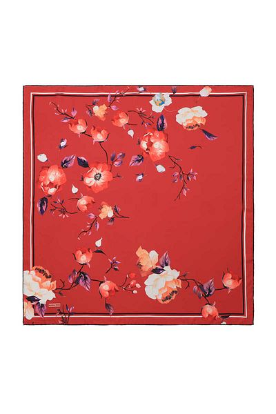 Bursa İpek Coral Floral Twill Silk Scarf