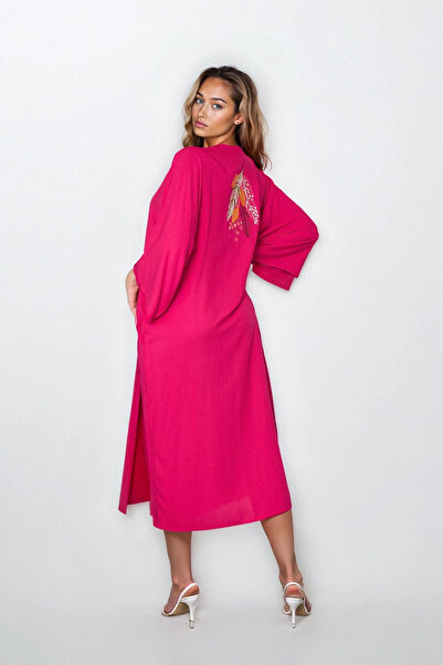 VAGGON Γυναικείο φούξια κέντημα με διπλή τσέπη με κουμπιά σε μεγάλο μέγεθος φόρεμα Vs00313
