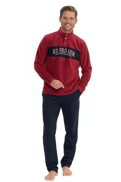 U.S. Polo Assn. Polo Assn. din SUA 18826 Bărbați fleece cu mânecă lungă guler vertical îmbrăcăminte confortabilă pentru acasă-Burgundy