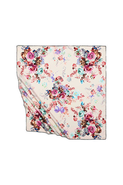 Bursa İpek Κρεμ μεταξένιο μαντίλι με μοτίβο Begonia