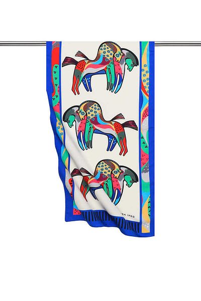 Bursa İpek Saks Black Patterned Silky Scarf