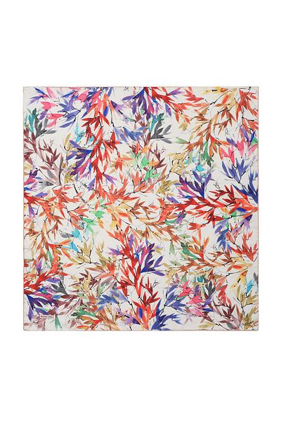 Bursa İpek Ecru Leaf Pattern Soft Scarf
