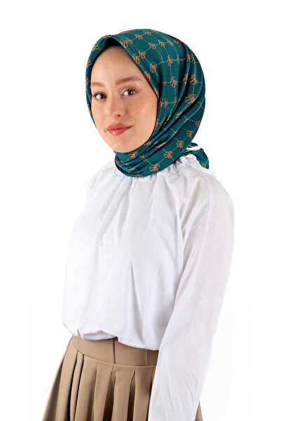 Bursa İpek Μεταξωτό μαντίλι με μοτίβο πεταλούδας Petrol Green