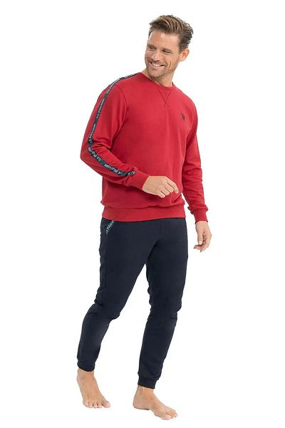 U.S. Polo Assn. Polo Assn. din SUA 18814 Îmbrăcăminte de acasă confortabilă pentru bărbați, cu mâneci lungi, gât rotund, cu picioare elastice - roșu claret
