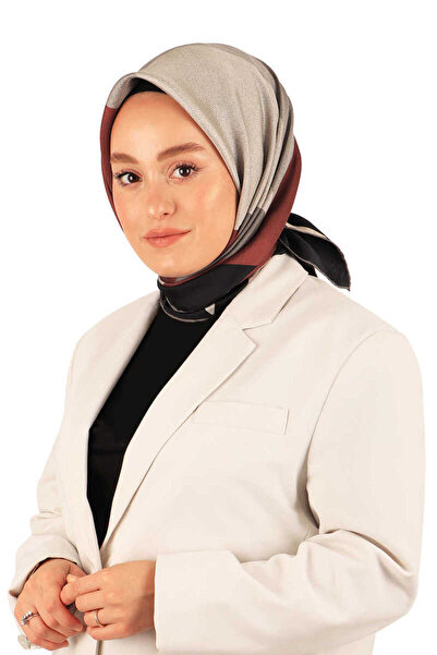 Bursa İpek Μαύρο μπορντό με γεωμετρικό σχέδιο Twill μεταξωτό μαντίλι