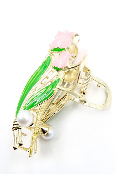 VAGGON Women's Pink Engraved Minelli Pearl Tulip Hairpin Prmx13843