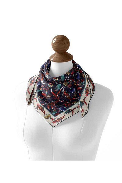 Bursa İpek Navy Blue Tulip Patterned Soft Scarf