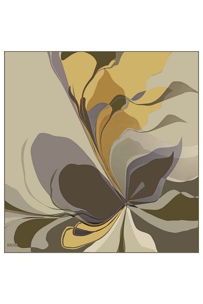 Bursa İpek Khaki Orchid Pattern Twill Silk Scarf