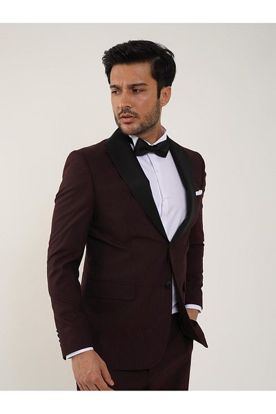Dufy Black Men's Slim Fit Plain Pointed Neck Tuxedo Suit - 84185