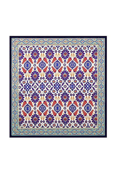 Bursa İpek Синій шовковий шарф з візерунком тюльпанів