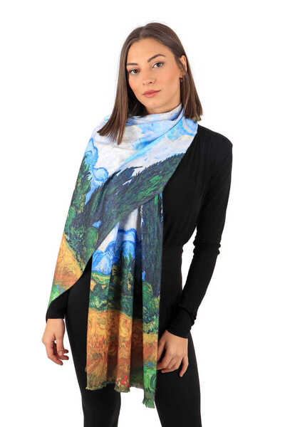 Bursa İpek Yellow Wheat Field Pattern Winter Shawl