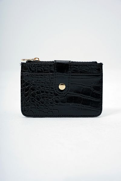 VAGGON Piele artificială neagră pentru femei, cu compartiment pentru monede, model croco, suport pentru carduri de dimensiuni medii PRMX14077