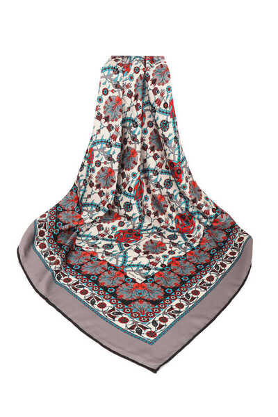 Bursa İpek Μεταξένιο μαντίλι με μοτίβο τουλίπας σε γκρι πλακάκι